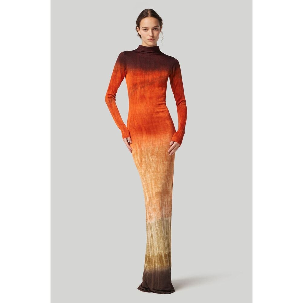 Altuzarra Mock Neck Hand Dyed Fall Winter 23 Rhea Maxi Dress Coral Medium $1995 - Picture 3 of 15